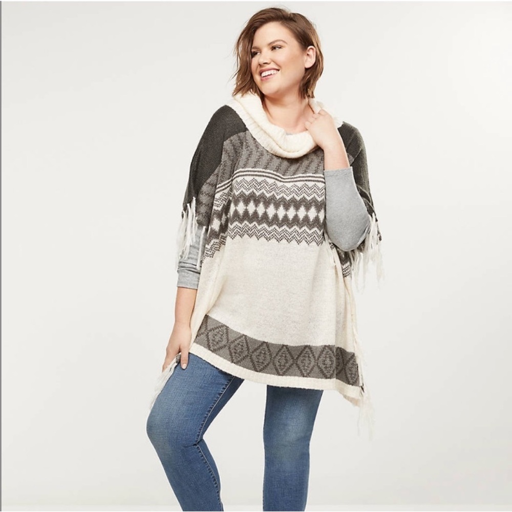 Lane Bryant Cowl Neck Fair Isle Poncho
O/S